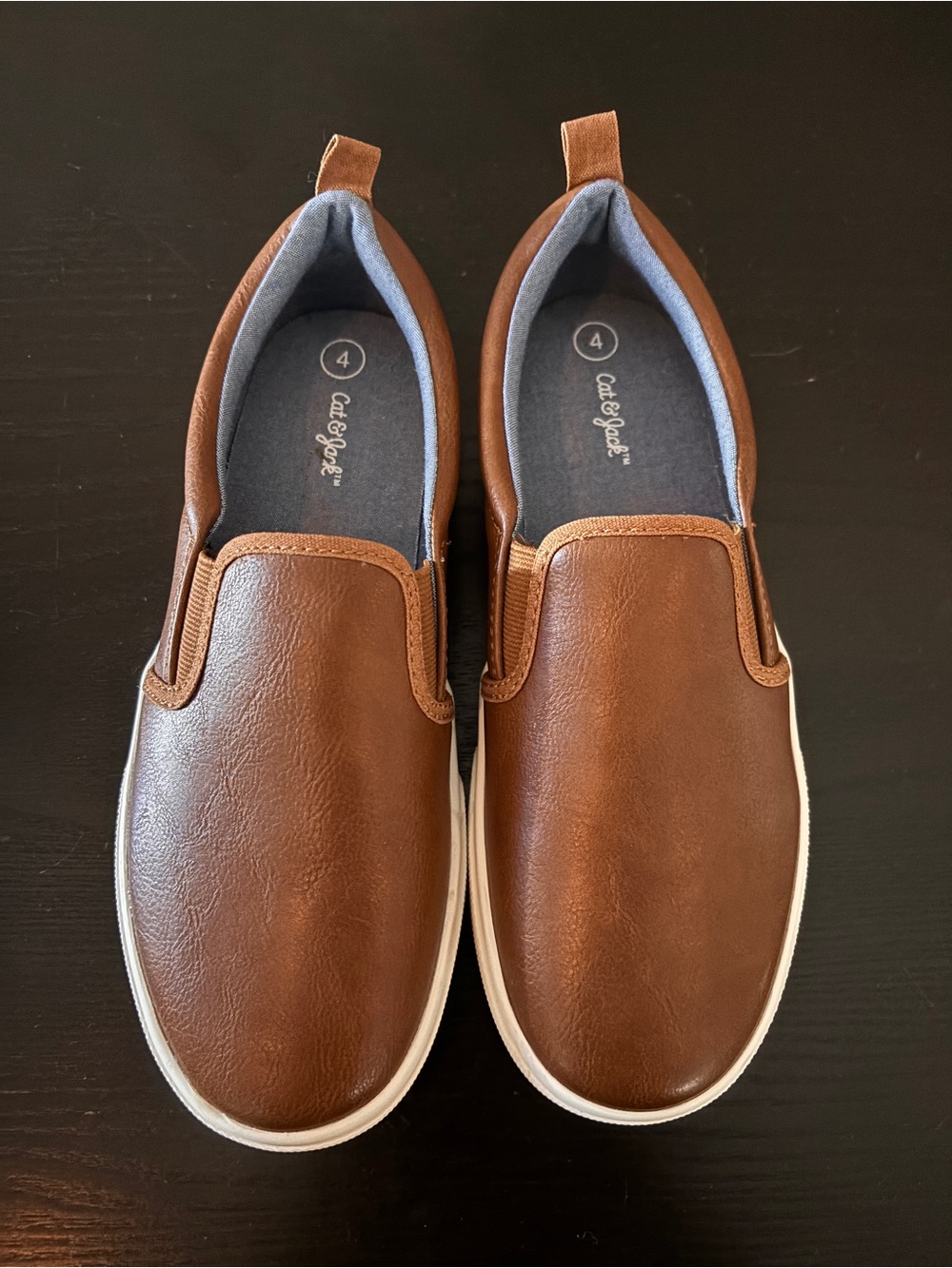 Cat & Jack Rune Slip-On Sneakers Youth Size 4 Brown Cognac Faux Leather